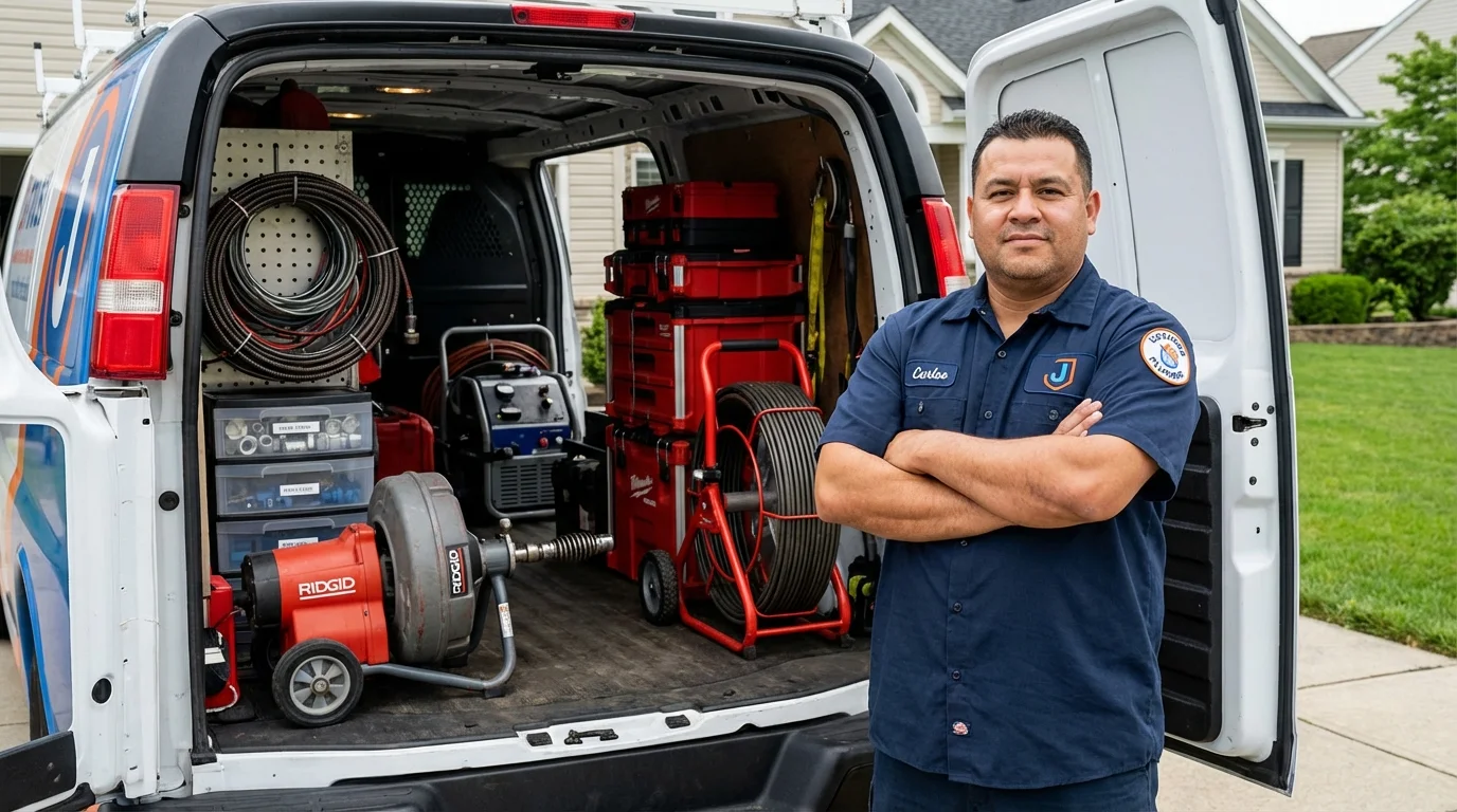 Professional drain cleaning equipment and Johns Plumbing LLC plumber in Stearns