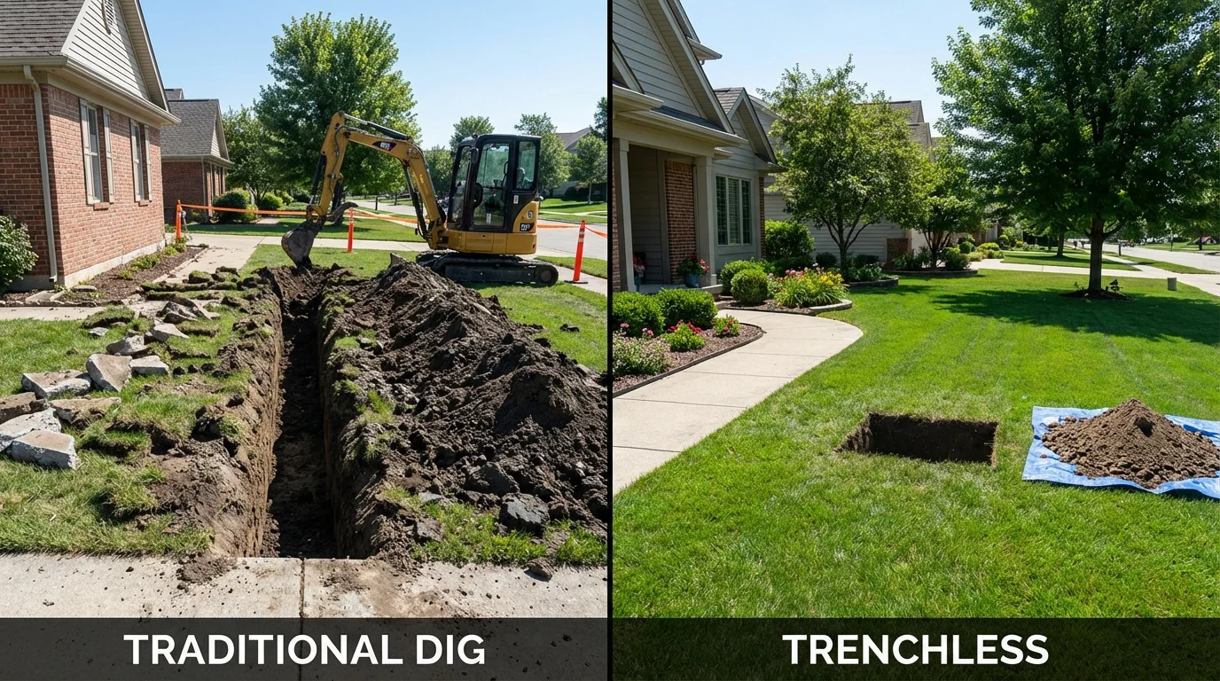 Trenchless sewer repair with minimal yard damage versus traditional excavation in Stearns, KY